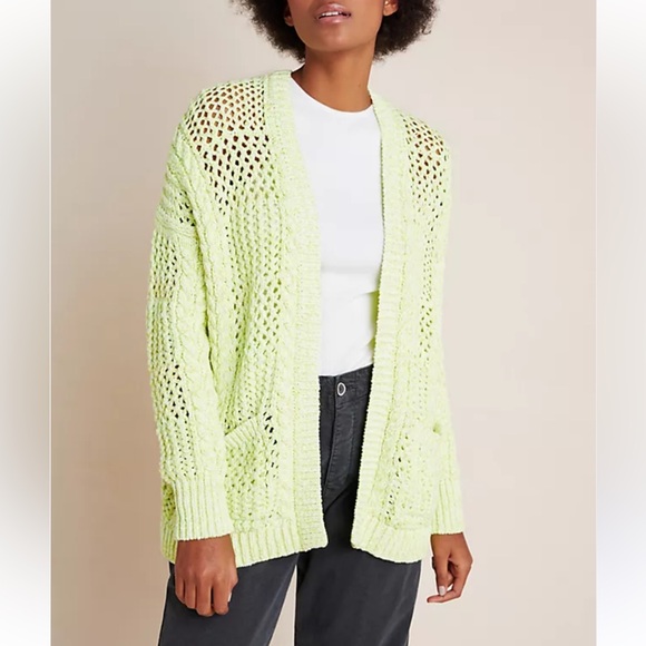 Anthropologie Serenity Open Front Cardigan in Neon Highlighter Yellow size XS/S - Picture 4 of 13